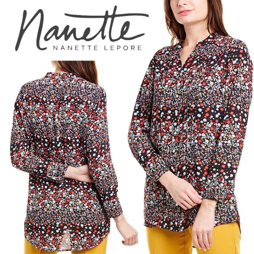 NANETTE LEPORE Multicolor Floral‎ Ladies Button Down Tunic Blouse, S - Picture 3 of 7